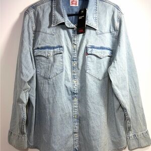 Levi's Western Denim Shirt 3X NWT Light Wash Stretch Snap Closure